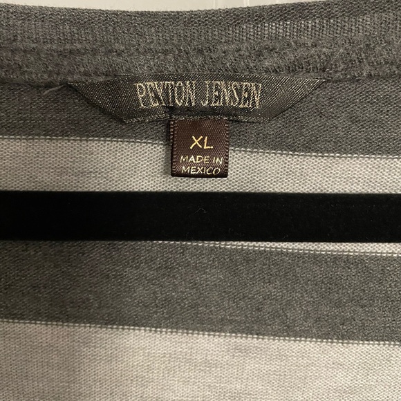 112. NWOT Peyton Jensen V Neck Grey Striped Cozy Soft Long Sleeve Sweater, Sz XL - Picture 4 of 6